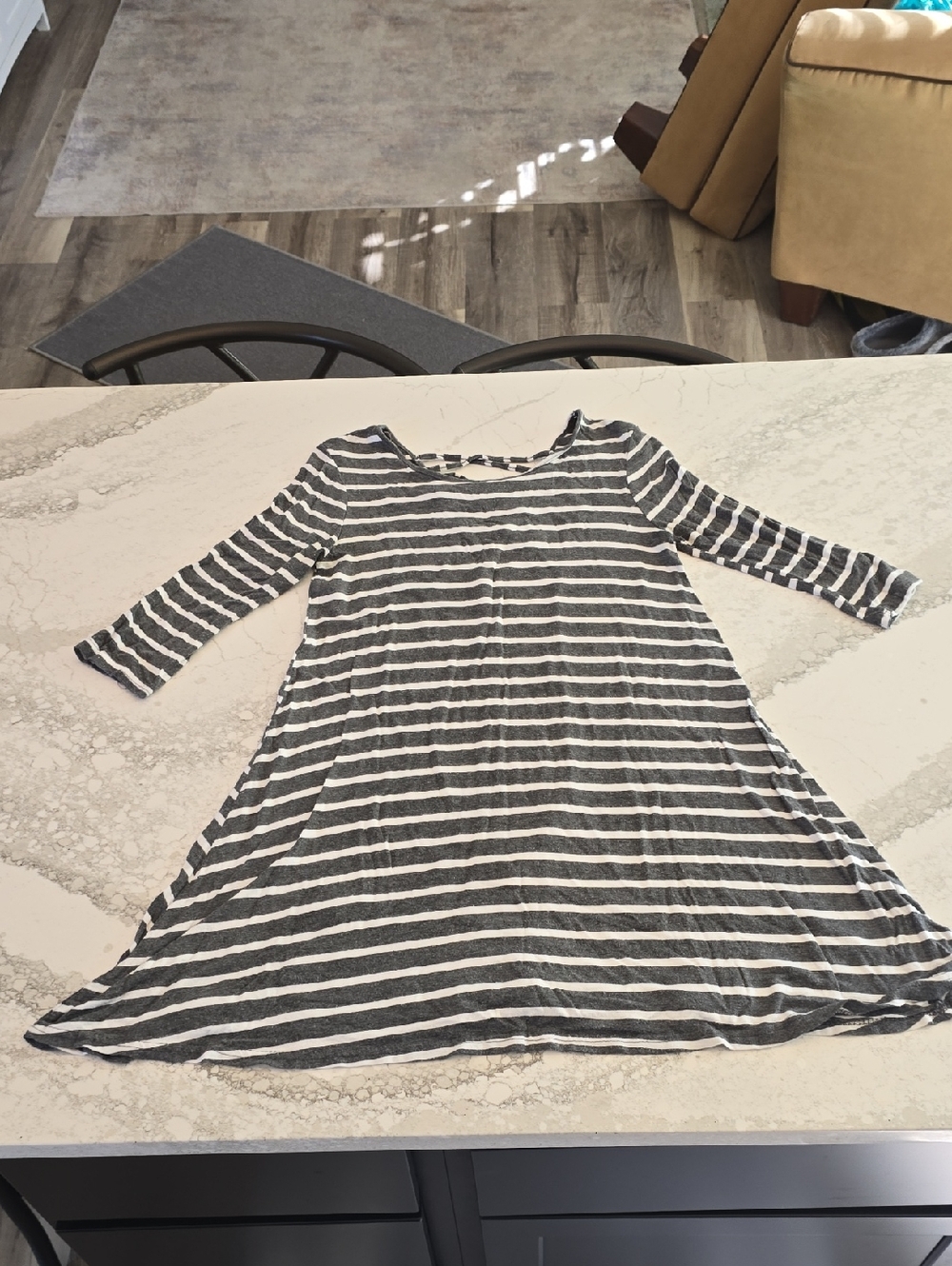 Gray & White Striped Swing Dress